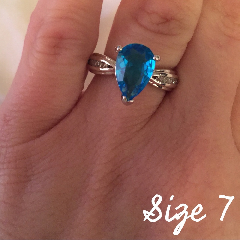 Silvertone Ring - Aqua